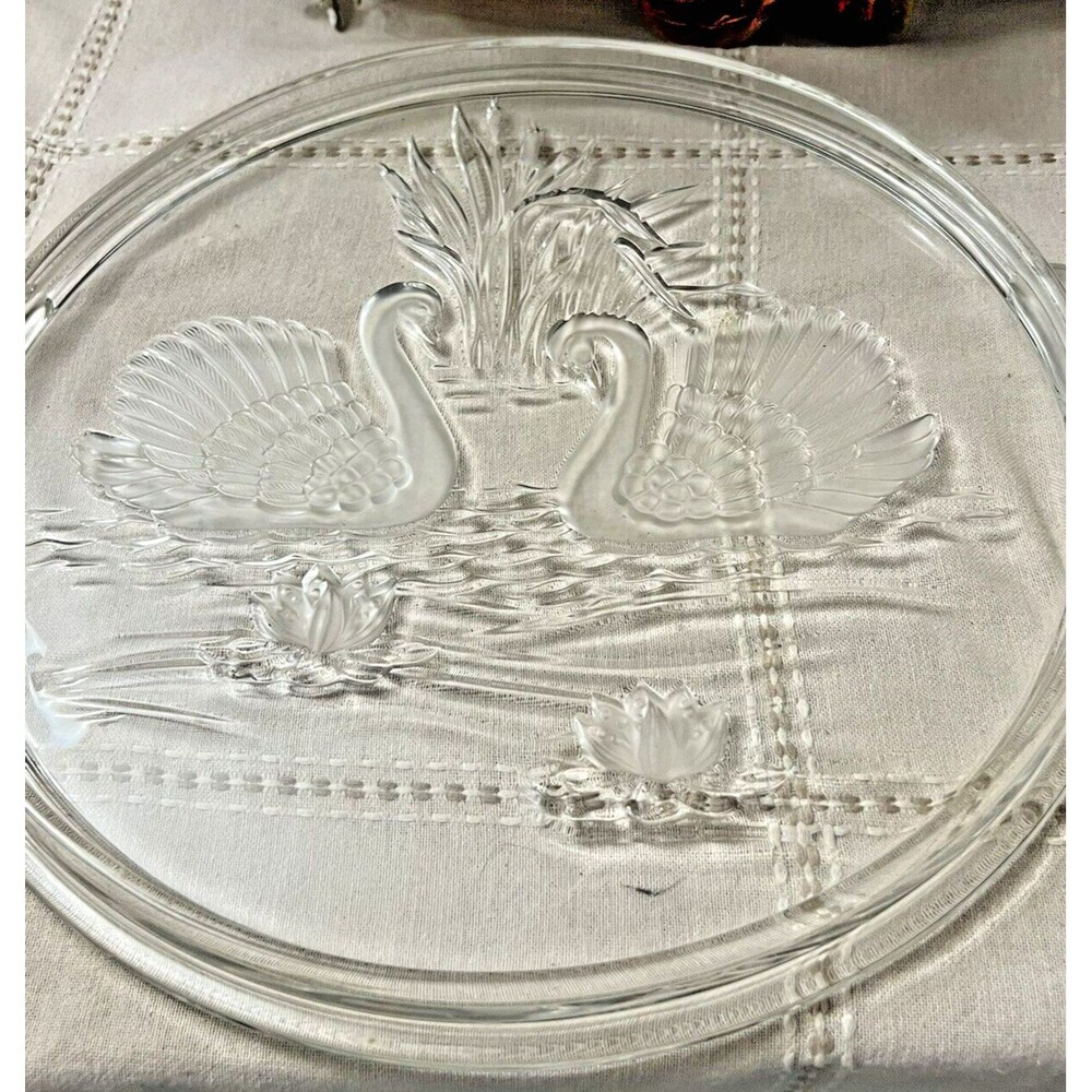 Mikasa Original Walther-Glas Crystal Swans  Serving Platter West Germany 14"